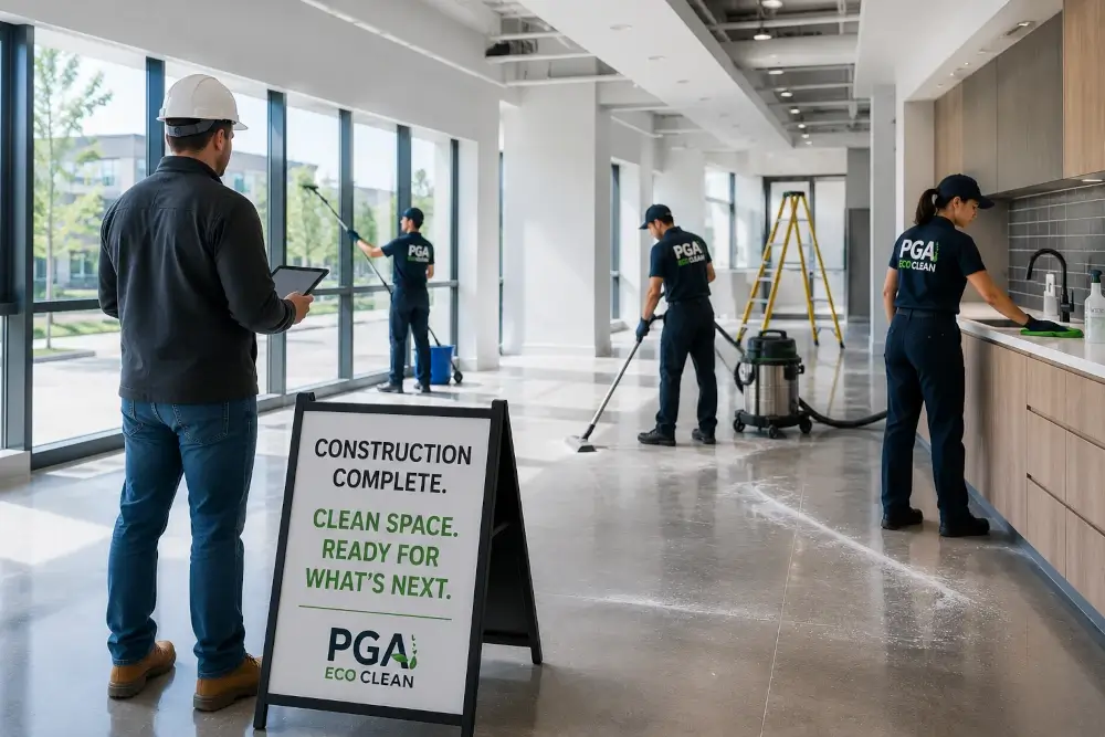 Post-construction cleaning team preparing a newly completed commercial space for occupancy in Somerset County, NJ